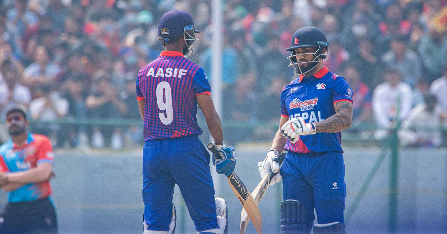 आइसिसी विश्वकप क्रिकेट छनोट : नेदरल्यान्ड्सविरुद्ध ब्याटिङ गर्दै नेपाल
