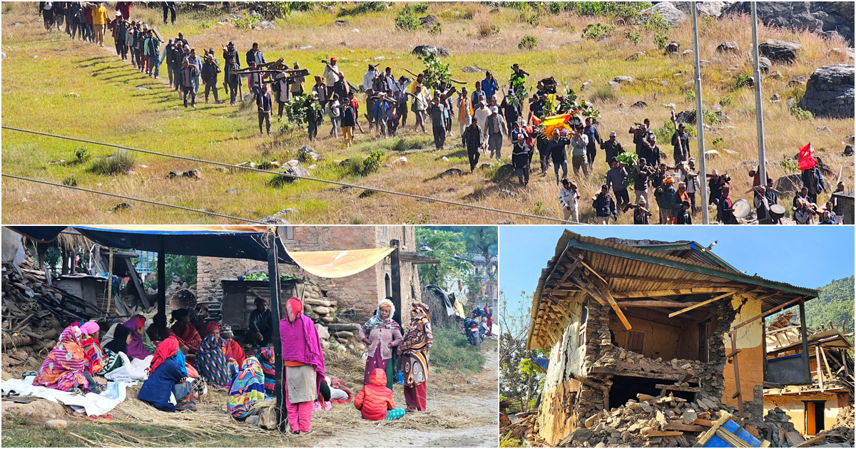 जाजरकोट भूकम्प : चिउरी गाउँको चोचे टोलका सबै घर ध्वस्त, तिहार मनाउन आएका पनि बिदा भए