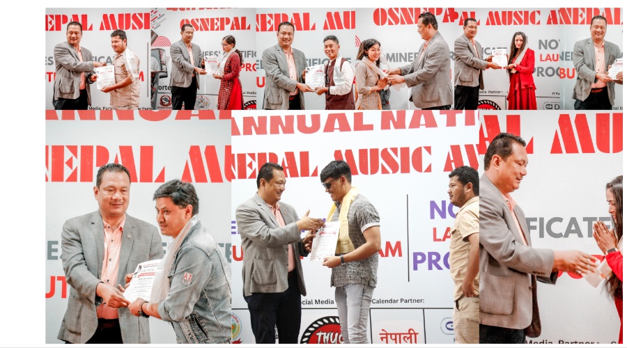 चौथो ओएस नेपाल म्युजिक अवार्डका उत्कृष्ट पाँचमा पर्न सफल कलाकर्मीहरुलाई प्रमाणपत्र वितरण