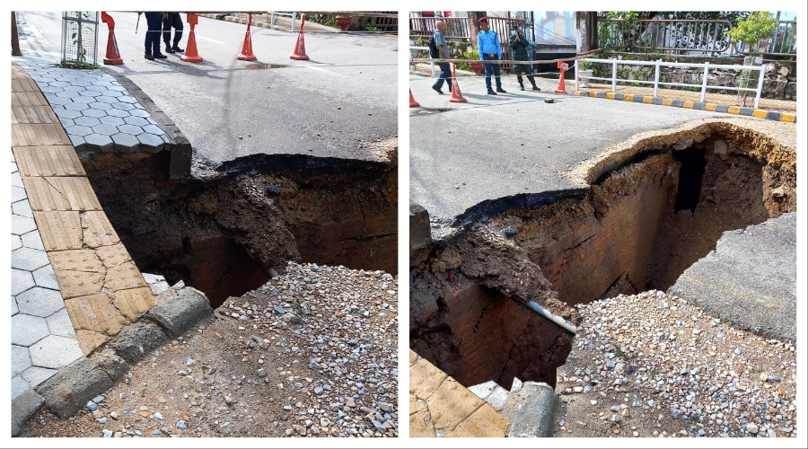 काठमाडौं प्लाजा अगाडिको सडकमा पयो भ्वाङ